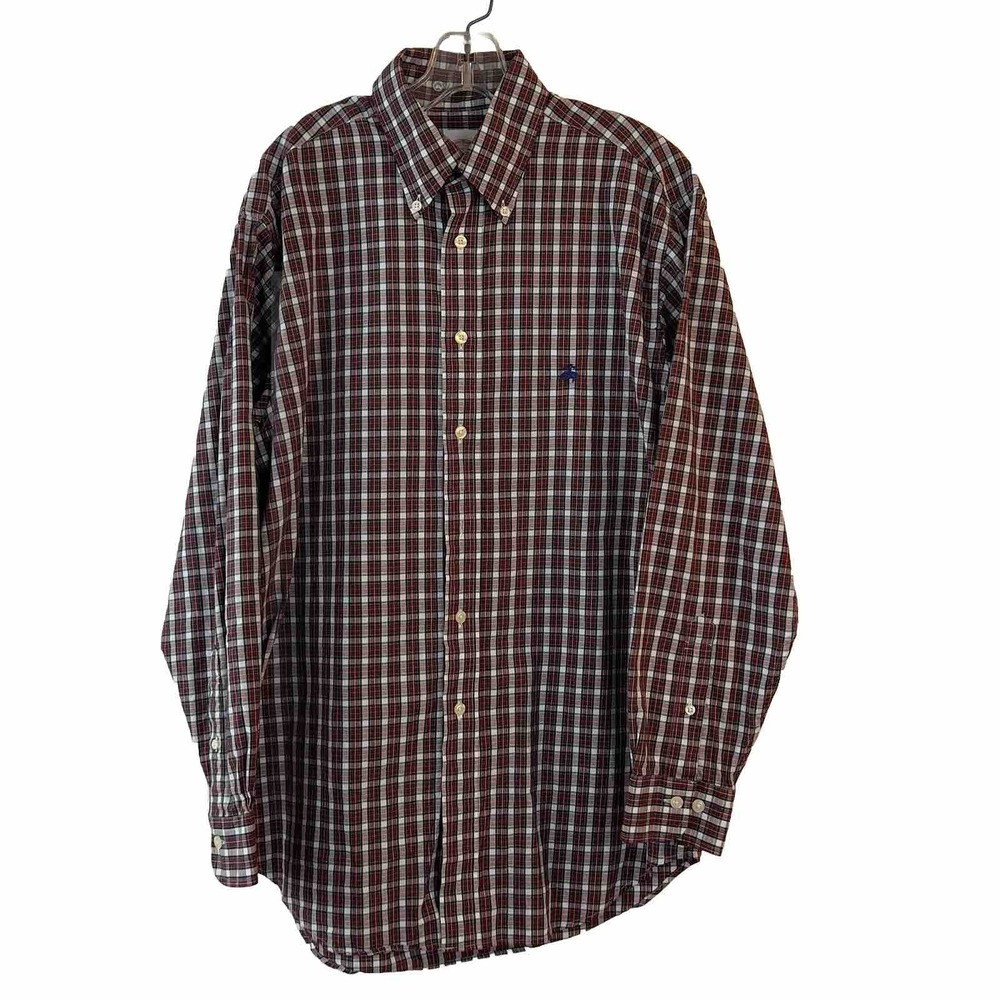 Brooks Brothers 346 Button Down Shirt Mens S Red White Plaid Regular Fit Cotton